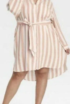 **A New Day Striped Long Sleeve Tie Waist Shirtdress XXL** thumbnail 1