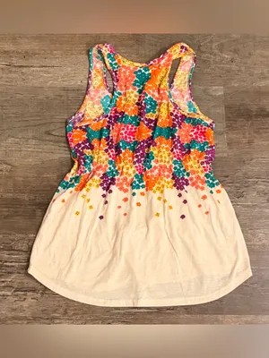 Weavers Floral Scoop Tank in Cream with Multicolor Print thumbnail 3