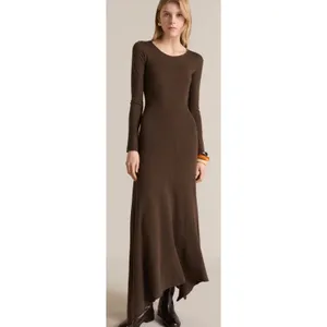 MANGO Asymmetrical Low-Knit‎ Dress Caramel Brown Long Sleeve Maxi XL thumbnail 2