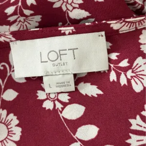 LOFT Burgundy Floral Long Sleeve Relaxed Blouse thumbnail 2