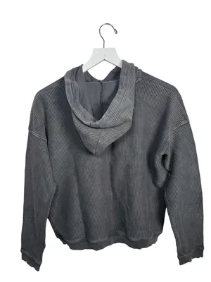 Aerie Waffle Knit Gray Wash Oversize Crop Sweatshirt Hoodie W2347 Sz S thumbnail 7