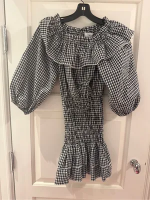 Black & White Gingham Ruffle Off-Shoulder Dress thumbnail 1