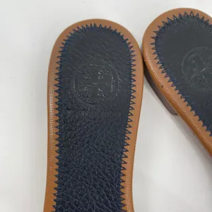Tory Burch Brown Leather Pineapple Slide Sandals Size 5.5 Tropical Resort Luxury thumbnail 4