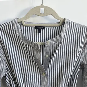 Talbots Shirt Dress Womens 2P Gray White Striped Preppy Cotton Fit Flare Pockets thumbnail 4