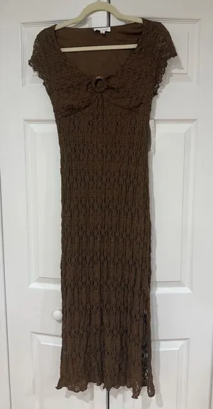 Iris Kirious Brown Crochet Lace Midi Dress thumbnail 1