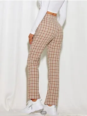 SheIn Plaid print straight leg pant thumbnail 2