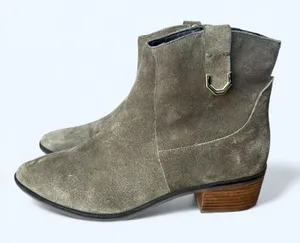 Cole Haan Maci Suede Ankle Boots Olive Green Block Heel Womens 8 Chic Minimalist thumbnail 1