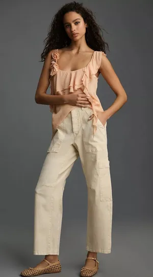 Pilcro Anthropologie Millie Low-Slung Barrel Cargo Pants Ivory Size 28 thumbnail 1