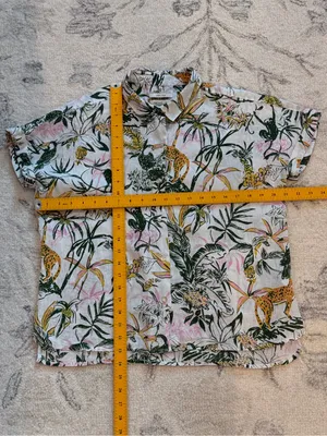 Rachel Zoe 100% Linen Tropical Jungle Animal Print Button Down Shirt S thumbnail 9