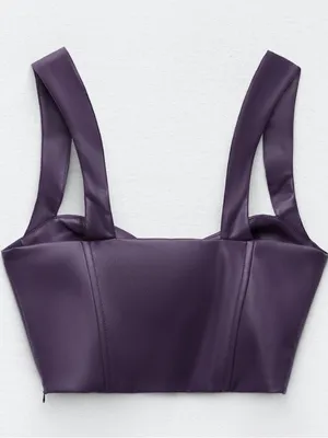NWOT Zara Faux Leather Corset / Bra Top Plum Size Medium thumbnail 2
