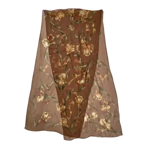 Vintage Ralph Lauren Floral Iris Print Autumnal Brown Silk Chiffon Long Scarf thumbnail 2