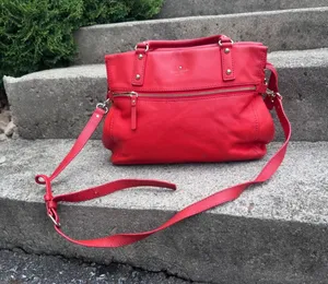 Kate Spade New York Red Pebbled Leather Satchel Crossbody Bag Gold Hardware thumbnail 1