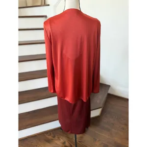 Vintage 70s Rust Orange Red Square Neck Midi Dress & Cardigan Set Boho thumbnail 6
