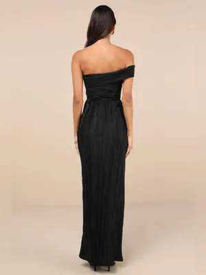 Lulus Lulus Poised Performance Black Plisse One-Shoulder Maxi Dress Size Small thumbnail 2