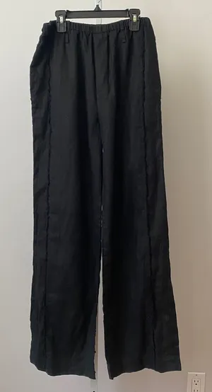 Hansen & Gretel Linen Coastal Lagenlook Sustainable Wide Leg Pants S Black thumbnail 1