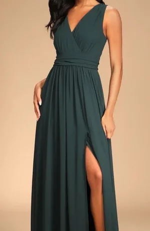 Lulus bridesmaids Thoughts of Hue Emerald Green Surplice Maxi Dress medium​​ thumbnail 1