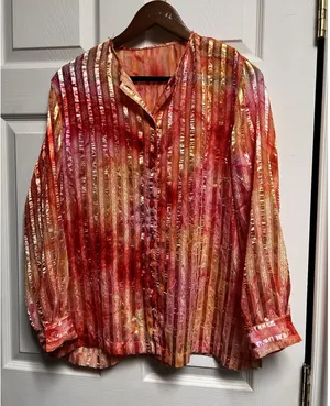 021-014 Altered Blouse Womens‎ Size Medium Pink Long Sleeve Sheer Button Down thumbnail 1