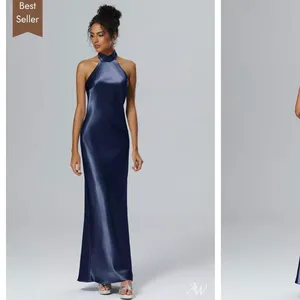 AW BRIDAL Navy blue satin halter neck naxi dress. thumbnail 2