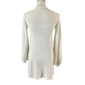 Rumored Ivory Knit Long Sleeve Dress Medium Cottagecore Romantic Pullover Mini thumbnail 4