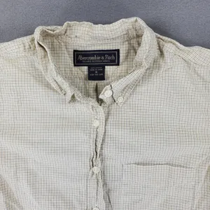 Abercrombie & Fitch Button Down Shirt Women M Tan Micro Check Long Sleeve Cotton thumbnail 2
