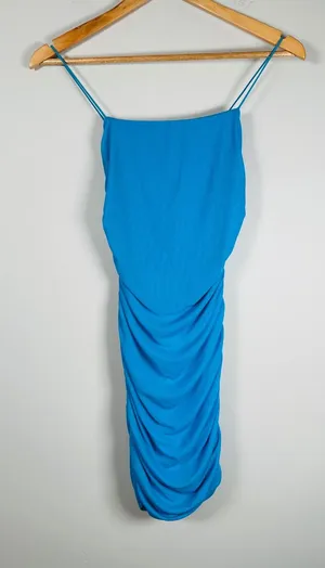 NWT Hello Molly Mini Dress Women Size 6 Blue Ruched Bodycon Party night out thumbnail 1