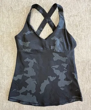 Prana Layna Tank Womens XS Crisscross Back Gray Camo‎ Yoga Gym Workout Gorpcore thumbnail 1