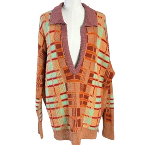 Free People Retro 70s Oversized Plaid Ruben Pullover Tunic Sweater Size Medium thumbnail 7
