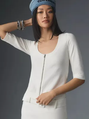 Anthropologie ll Maeve Front-Zip Scoop-Neck Top thumbnail 3