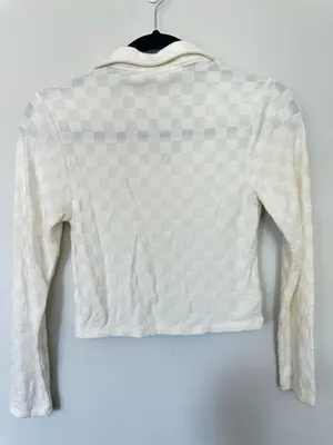 Atelier by Kirious White Textured Checker Long Sleeve Polo Top thumbnail 4