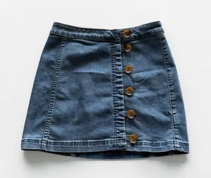 Free People Blue‎ Denim Button Front Mini Skirt Size 4 A-Line Jean Skirt thumbnail 1