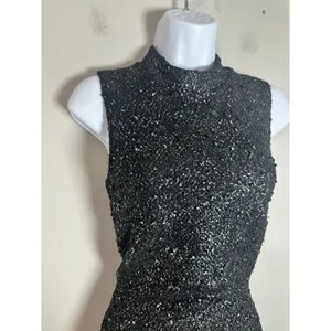 Vero Moda MONIA Black Silver Metallic Textured Mock Neck Mini Dress Size 34 6 thumbnail 5