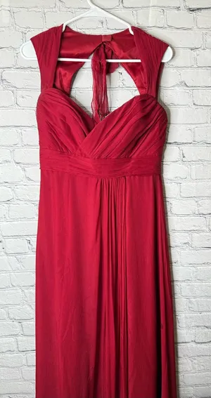 Amsale Elegant Red Halter Maxi Dress - Classic Evening Style size 10 thumbnail 1