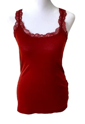 Vintage Y2K Banana Republic Red Lace Trimmed Cami Tank Size Small thumbnail 1