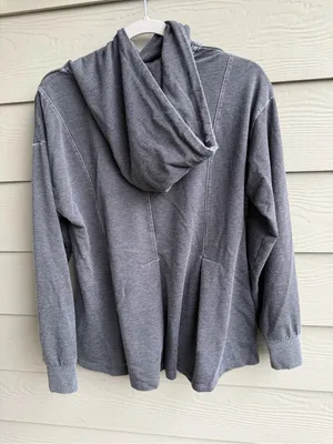 LOGO by Lori Goldstein Gray hoodie Sweatshirt with Drawstring thumbnail 3
