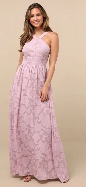 Lulus Dress Women’s SZ Large NWT Love and Beyond Mauve Pink Burnout Floral Maxi thumbnail 1