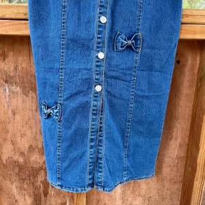 Miss Sparkling Women's Blue Denim Bow Accent Midi Dress Size S. NEW! thumbnail 7
