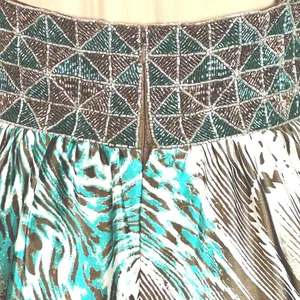 Animal Print Maxi Dress S Beaded Halter Brown Teal Flowy Mobwife Charmeuse thumbnail 8