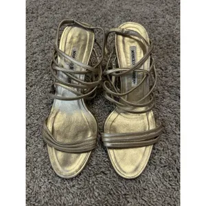 Vintage MANOLO BLAHNIK Metallic Champagne Lace-Up Sandal Stiletto Heels 37.5 thumbnail 3