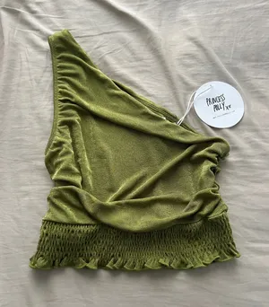 NEW Princess Polly Green One-Shoulder Smocked Hem Top thumbnail 1