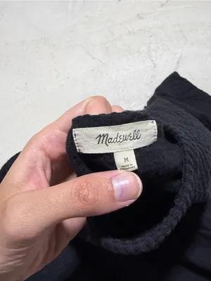 Madewell Black Textured Short Sleeve Top Shoulder Buttons medium thumbnail 8