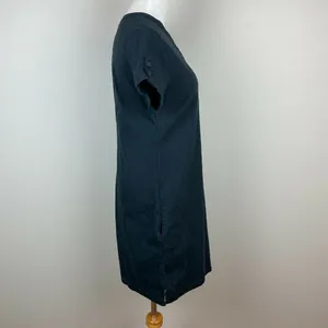 Fig Dress S Charcoal Linen‎ Lyocell Shift Short Sleeve Mini Stretch V-Neck thumbnail 3