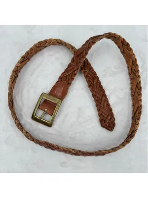 Vintage Y2K Brown Leather Braided Belt Brass Buckle Classic 90s Indie Grunge thumbnail 3