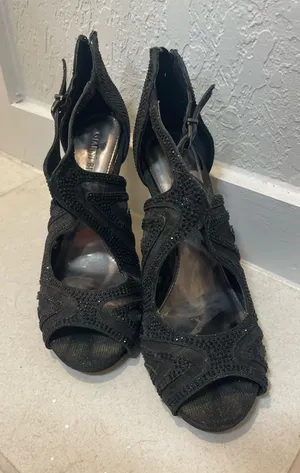 Gianni Bini Sparkly Black Rhinestone Heels thumbnail 1