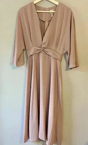 Asos Dress Woman's Size 4 Dusty Rose Bat Wing 3/4 Sleeve V-Neck‎ Knee Length thumbnail 1