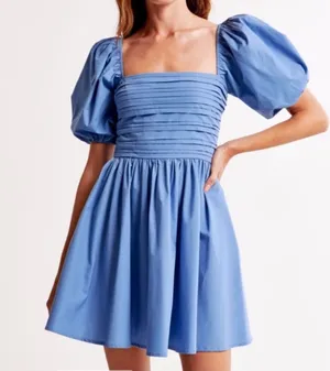 Abercrombie & Fitch Emerson Poplin Mini Dress Size XS P Puff Sleeve Powder Blue thumbnail 1