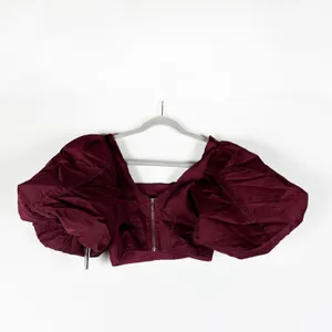 NEW Aje. Sylvia Cotton Poplin Puff Short Sleeve Corset Crop Top Chestnut Red 0 thumbnail 4