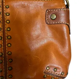 MICHAEL KORS BROWN LEATHER HANDBAG shoulder bag BRUSHED METAL STUDS thumbnail 3