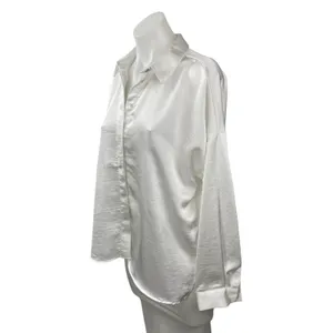 Zara Women's White Silky Satin Collared Long Sleeve Button Down Shirt Top Size M thumbnail 3