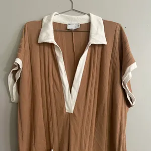 ASOS Design Contrast Collar Oversized Rib Romper In Brown thumbnail 5