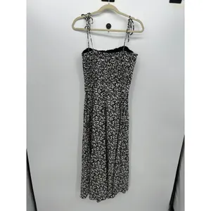 Madewell Black White Abstract Petal Smocked Tie Strap Midi Dress 8 Cottagecore thumbnail 3